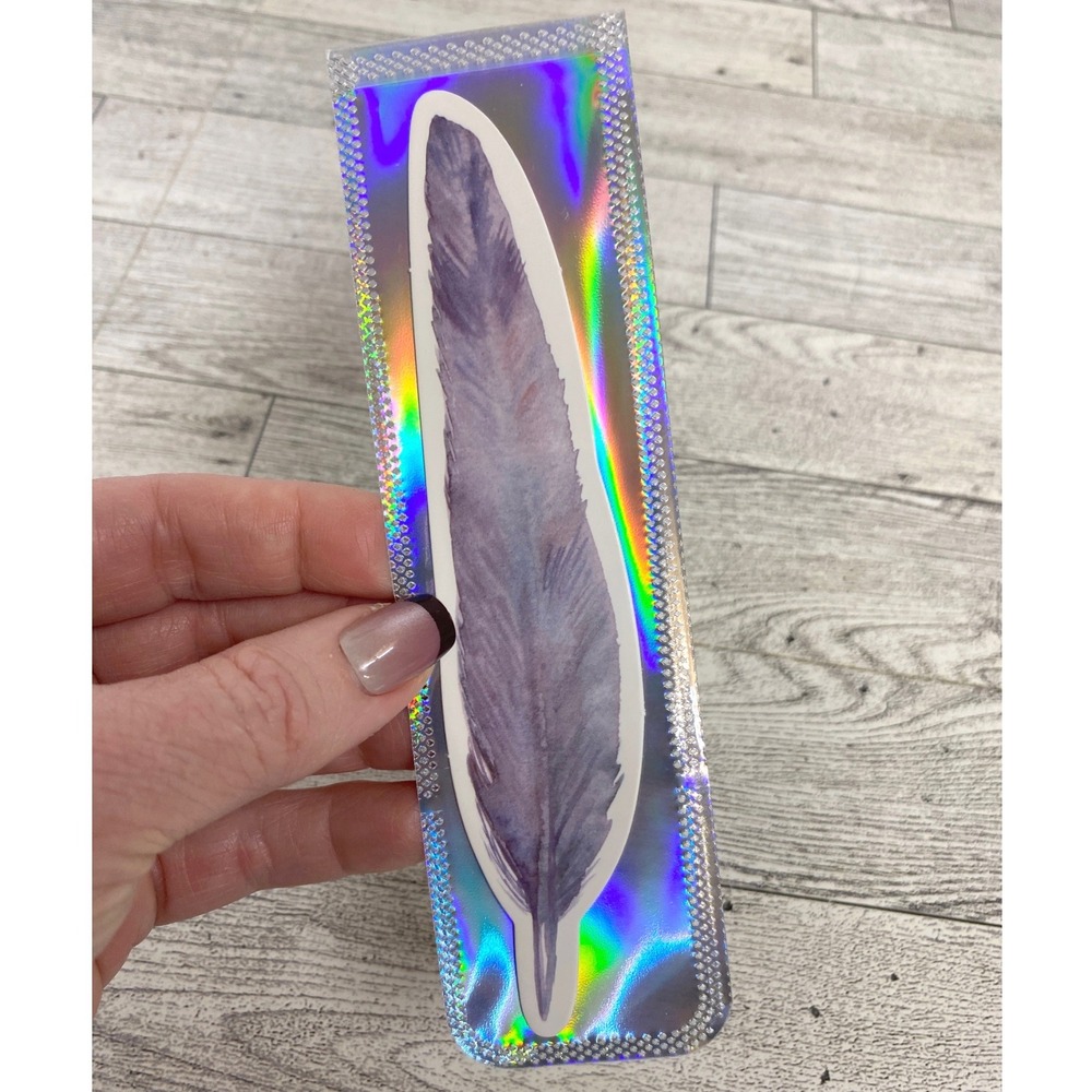Lavender Watercolor Feather Die-Cut Bookmark Boho Chic Reader in Holographic Pk
